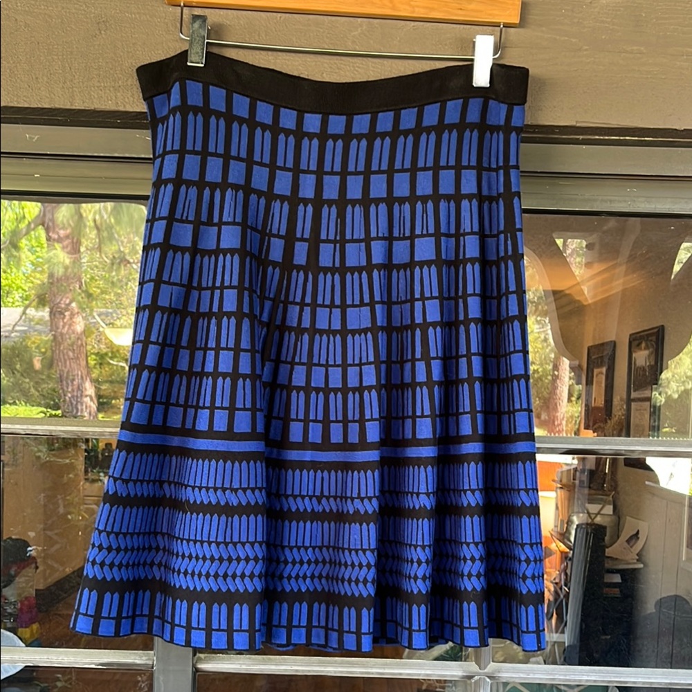 Saks Fifth Avenue Blue and Black Knee-Length A-Line Skirt